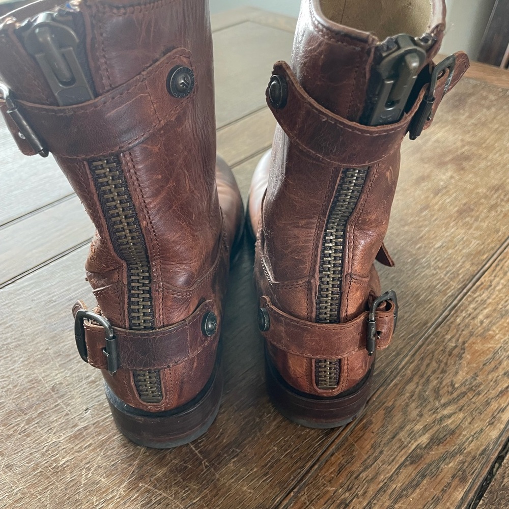 Frye Chestnut Brown Leather Lace-Up Harness Boots - Picture 2 of 14
